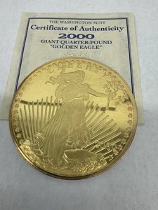 Washington Mint 2000 Giant Quarter Pound “ Golden Eagle” Silver Coin - Picture 1 of 7