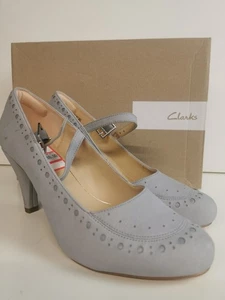 Clarks Dalia Millie Light Blue / Grey Nubuck Heels Mary Jane Shoes UK 7 D EU 41 - Bild 1 von 7