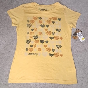 Vintage Y2K Billabong T-shirt Girls Medium Yellow Hearts Spellout Slim 2010s - Picture 1 of 9