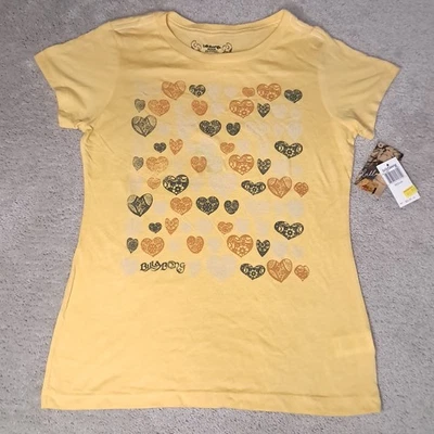 Vintage Y2K Billabong T-shirt Girls Medium Yellow Hearts Spellout Slim 2010s - Image 1 of 4