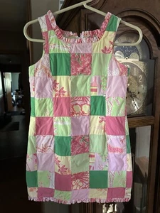 Vtg Lilly Pulitzer Hawaiian Shift Dress Girls Size 8 Pink & Green Patchwork - Picture 1 of 12