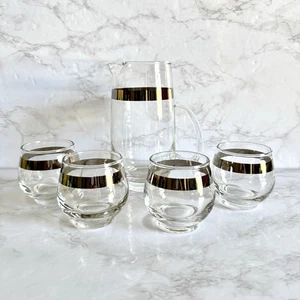 Vintage MCM Silberband Libbey Cocktail Krug mit Gläsern Mid Century Modern - Bild 1 von 15