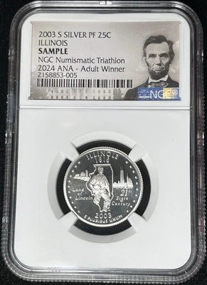 NGC Sample Slab Numismatic Triathlon~ Adult Winner~ ANA 2024~ Illinois Statehood - Image 1 of 4