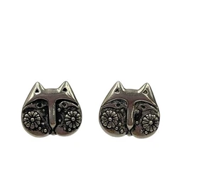 Laurel Burch 1993 Cat Face Earrings Post Studs Signed Vintage Jewelry - Picture 1 of 5
