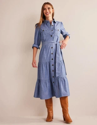 Boden Womens Lily Chambray Belted Cotton Midi Shirt Dress US 8 - Image 1 of 4