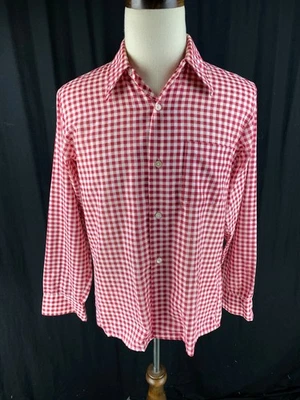 Golden Key Collection Vtg 70s Mens M Permanent Press Gingham Plaid Button Shirt - Image 1 of 4