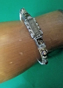 Vintage Liztech Silver & Gold Tone, Art Glass Bracelet 5 1/4" X 1/2" Gap: 1 1/4" - Picture 1 of 6
