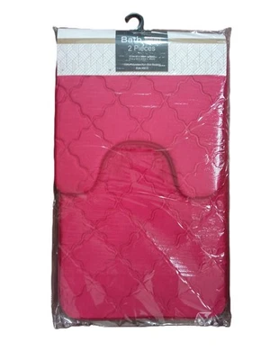 Nuevo 2 piezas Alfombra Baño Baño Alfombra Contorno Alfombra Antideslizante Suave Color Rojo Foto 1 de 2