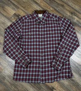 Genteal Hemd Herren M rot grau kariert Flanell Taschen Cordkragen Button Down - Bild 1 von 12