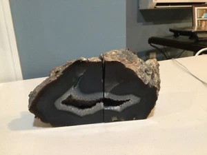 Agate Geode Crystal Bookends 4lbs. 8oz. Grey & Brown colors - Picture 1 of 6