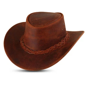Genuine UNIQUE Calf Suede Leather Vintage Style Braided HAT Western Cowboy Hat - Picture 1 of 6