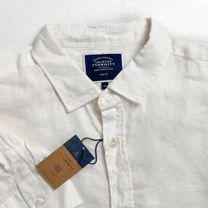 NWT Charles Tyrwhitt Shirt Mens XL White Button Up Linen Dress Shirt Slim Fit - Picture 1 of 4