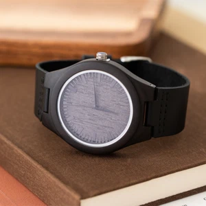 Black Wood Watch for Men Women Leather Strap Christmas Gift Birthday Gift Ideas - Picture 1 of 12