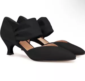 Womens Low Kitten Heel Dress Shoes Pointed Toe Slip on Ankle Strap Cutout Elegan - Picture 1 of 5