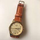 c2000s Gents Rotary G3002 Quartz Analog Day Date Battery Wristwatch.Gold, Brown.