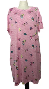 JOYSPUN SLEEPSHIRT Pink Coffee Print Knit Knee Length GOWN Sz 2X/3X* - Picture 1 of 7