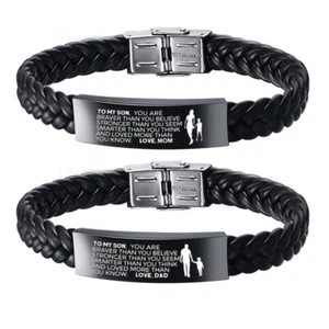 Pulsera Personalizada To My Son Cuero Trenzado Hombre Padre Regalo Inspirador - Imagen 1 de 12