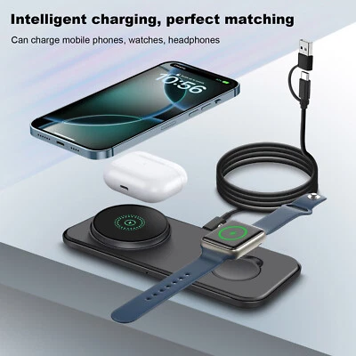 US 2in1 Fast Wireless Charger Dual Pad For Apple Watch S11 Ultra3/2 iPhone 17 16 - Image 1 of 4