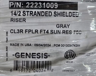 Honeywell Genesis 2223 14/2C Shielded Control/Security Cable Riser Gray /50ft - Image 1 of 4
