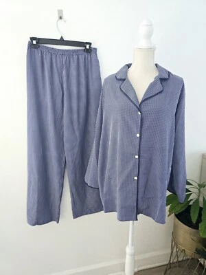 Conjunto de pijama Josie vintage azul manga longa colarinho botão para cima 2 peças M médio  - Imagem 1 de 4