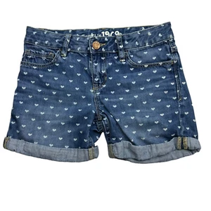 Gap Kids 1969 Midi Shorts Girls Size 10 Regular Blue Denim White Hearts VGUC - Picture 1 of 9