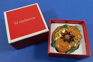 Liz Claiborne glitzernde verzierte Blumen faltbare Doppelspiegel Handtasche kompakt & Box - Bild 1 von 12