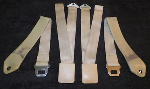 1965-1967 Mustang Fastback Coupe Conv GT Cougar ORIG PARCHMENT FRONT SEAT BELTS - Picture 1 of 14