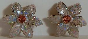 PENDIENTES VINTAGE FLOR ESMALTE BRILLANTE CLIPBACKS ¡BRILLO NAVIDEÑO! - Imagen 1 de 2