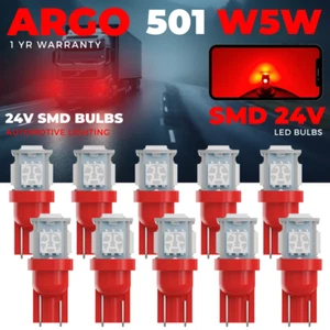 24v 501 Led Red Side Light 507 W5W 5 Smd T10 Hella Spot Capless Bulbs HGV Truck - Picture 1 of 73