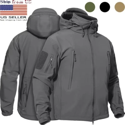 Hombres Impermeable Táctico Suave Shell Chaqueta Abrigo Forrado de Vellón Cremallera Sudadera con Capucha Chaqueta Foto 1 de 4