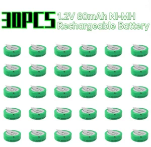 New 30PCS 80mAH Ni-MH Rechargeable Battery With 2 Pins/Tabs For Meter Alarm 1.2V - Picture 1 of 4
