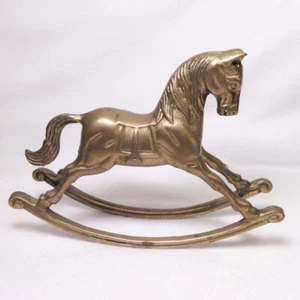 Vintage Solid Brass ROCKING HORSE Figurine Desk Décor or Paperweight 5.75" Tall - Picture 1 of 7