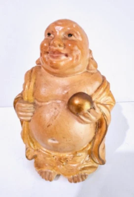 FELIZ BUDA ESTATUA DE YESO SONRIENTE FIGURA DE BUDA ORO GRASA SÓLIDO 5,5" Alto Foto 1 de 4