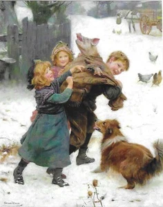 Postal de colección Arthur Elsley REIMPRESIÓN Pixiluv Hold apretado cerdo y niños - Imagen 1 de 2