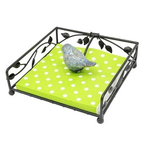 Collection Black Coated Metal Flat Napkin Holder Dispensing Stand W/ceramic Bird - Picture 1 of 5