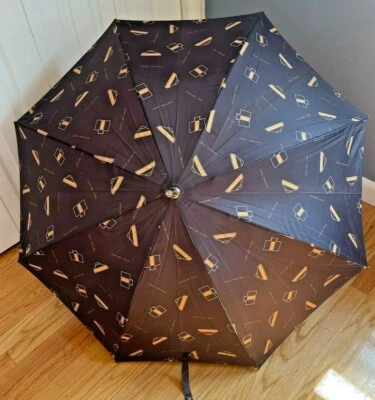 AUTHENTIC ORIG - VINTAGE FENDI PARFUMES Full Size Black & Gold Umbrella Parasol - Image 1 of 4