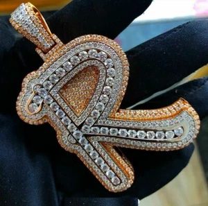 3 ct Round Cubic Zirconia Men's Initial Custom Pendant Free Stud Sterling Silver - Picture 1 of 12