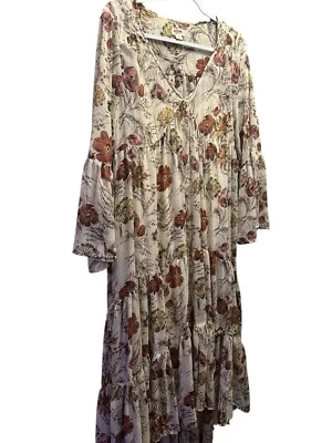 Maxi Vestido Mossimo Mujer Grande Floral Transparente Manga Campana Cabaña Fairycore Foto 1 de 4