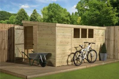 Empire 3000 Pent Garden Shed Wooden 14X6 14ft x 6ft SHIPLAP TONGUE & GROOVE PRES - Image 1 of 4