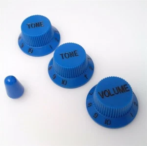 True Custom Shop® Blue Knobs & Switch Tip Set for Fender Strat 1 Volume 2 Tone - Picture 1 of 2