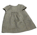 Zara Special Gray Gold Infant Girl Dress Embroidery Holiday Button 3-6 3 6 Month
