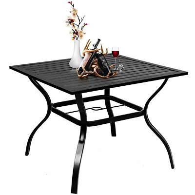 Patio Table with Umbrella Hole Outdoor Dining Table Metal Square for 4 Person - Image 1 of 4