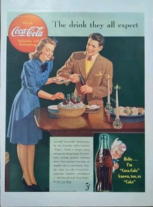1942 Coca-Cola Print Ad Illustration, Lady And Boy Grabbing A Coca-Cola - Picture 1 of 1