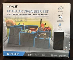 Modular Organizer Set 6 Bags 3 Collapsible 3 Insulated Storage Bags Trunk Travel - Picture 1 of 5