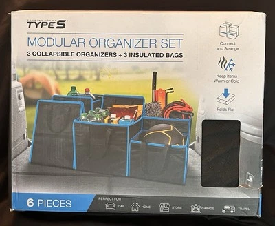 Modular Organizer Set 6 Bags 3 Collapsible 3 Insulated Storage Bags Trunk Travel - Image 1 of 4