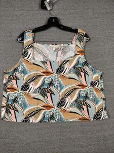 Garnet Hill Tank Top Womens XL Linen Button Side Summer Sleeveless Leaf Print - Picture 1 of 9