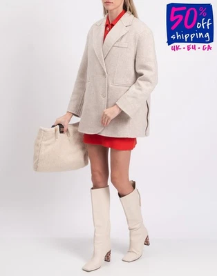 RRP€445 SANDRO Coat FR38 US6 UK10 M Wool Blend Beige - Image 1 of 4