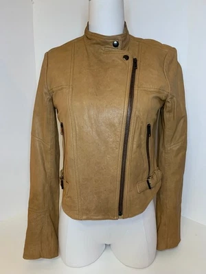 THEORY 'NICOLA-ALIGN' Women's Leather Camel-Brown Biker Lambskin Jacket Sz S - Image 1 of 4