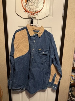 Camisa Remington Hombre Grande? Edredón de pistola de fuego de campo de tiro de jean de mezclilla azul Foto 1 de 4