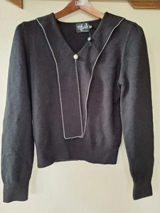 Nwot Hell Bunny Black Sailor Bow Connie Sweater Pearl Detail Womens Size M - Picture 1 of 7